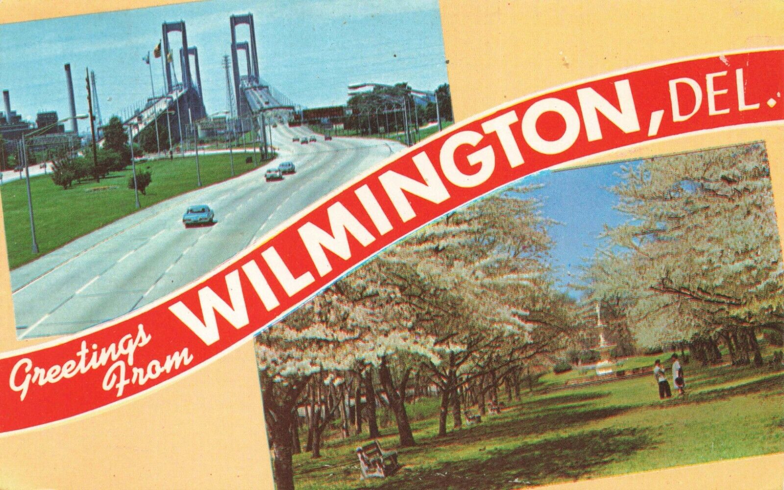 Postcard Ephemera Wilmington Delaware Memorial Bridge Josephine Gardens USA