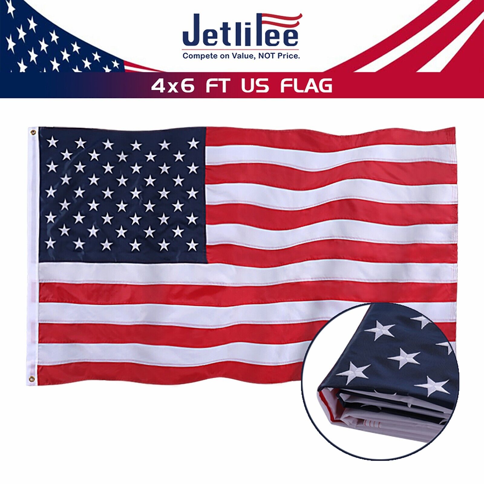 Jetlifee 4x6 FT USA US American Flag Heavy Duty 210D Polyester Double Embrodered