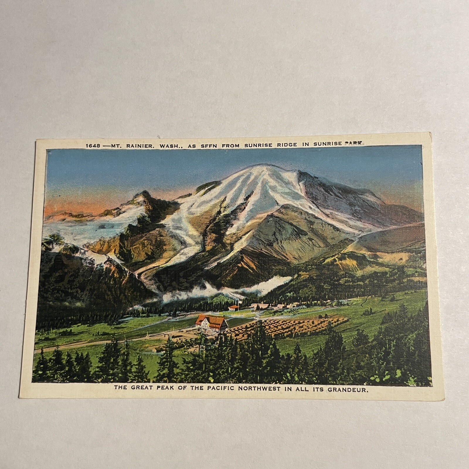 WASHINGTON STATE POSTCARD Mt. Rainier As Seen From Sunrise Ridge Sunrise Park WASHINGTON STATE POSTCARD Mt. Rainier As Seen From Sunrise Ridge Sunrise Park