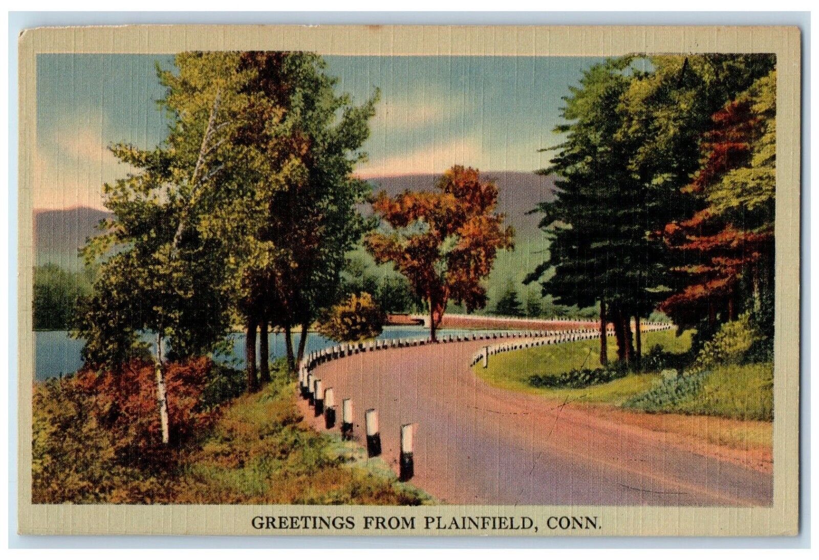 c1930's Greetings From Plainfield Connecticut CT, Road Lake View Postcard
