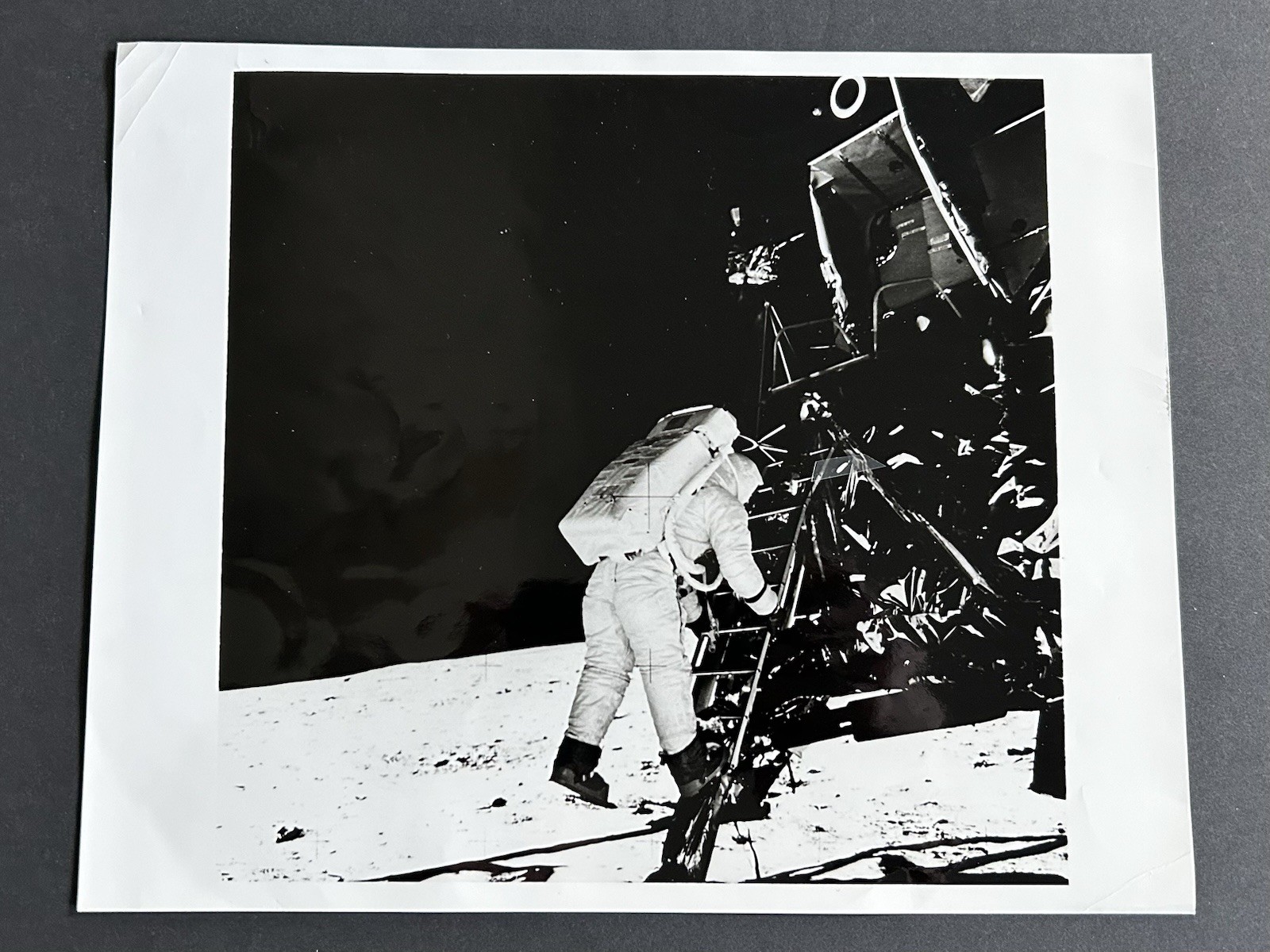 1969 NASA Apollo 11 Edwin “Buzz” Aldrin, Jr., Steps Ladder Press Photo Blue Back
