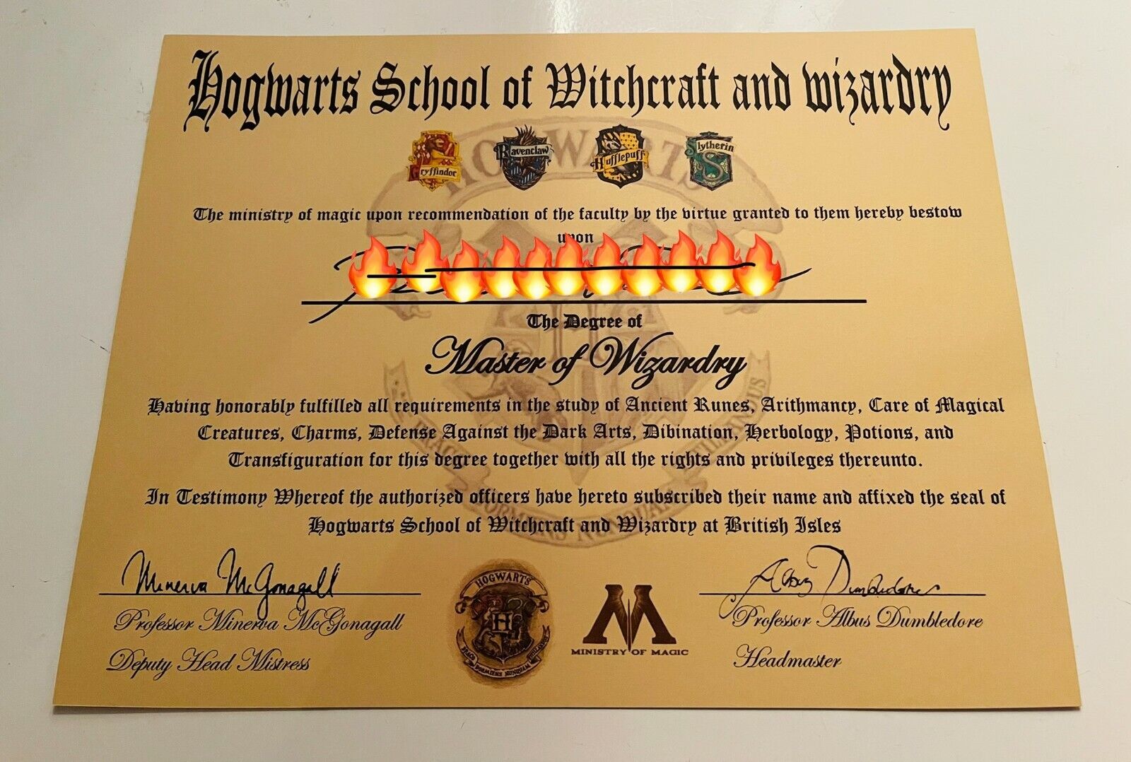 Harry Potter/ Hogwarts certificate/diploma/print - personalized with name 