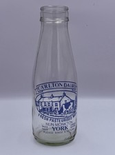 Vintage Carlton Dairy Clear Glass Milk Bottle • Nun Monkton, York Blue Label picture