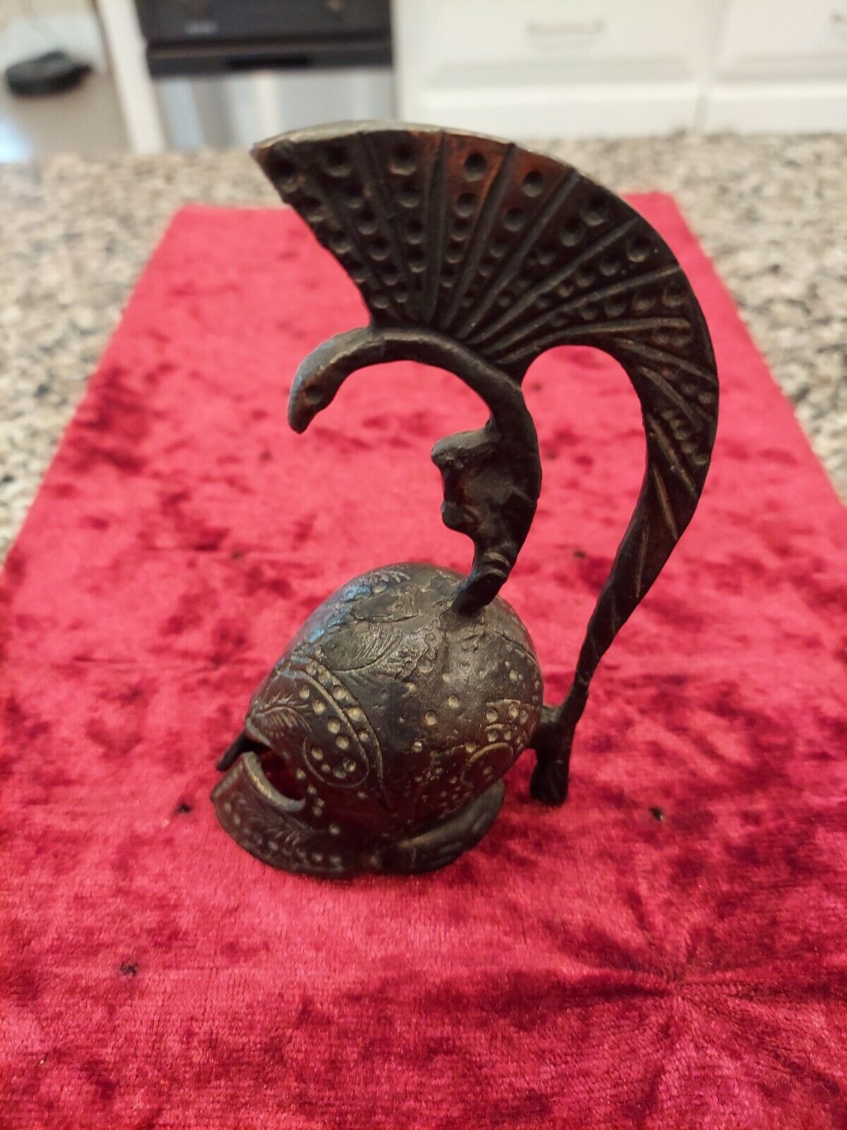 Vintage Bronze Chariot War Helmet Ancient Spartan Warrior Table Hand Bell 5.5\