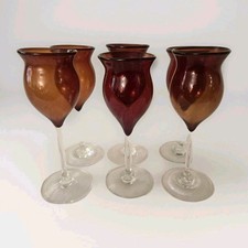 6 David Gruenig Handblown Amber Wine/Champagne Goblets Glasses West Barnet Vt picture