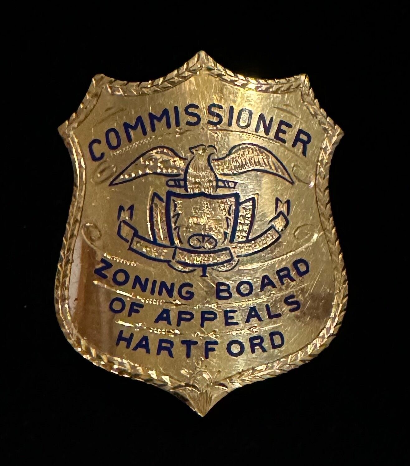 1929 Hartford CT Commissioner Engraved 14k Gold Badge Zoning Board of Appeals