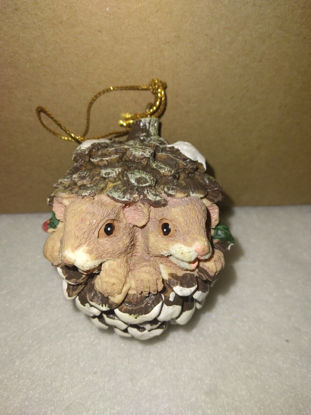 Vintage Pine Cone With Mouse Christmas Ornament
