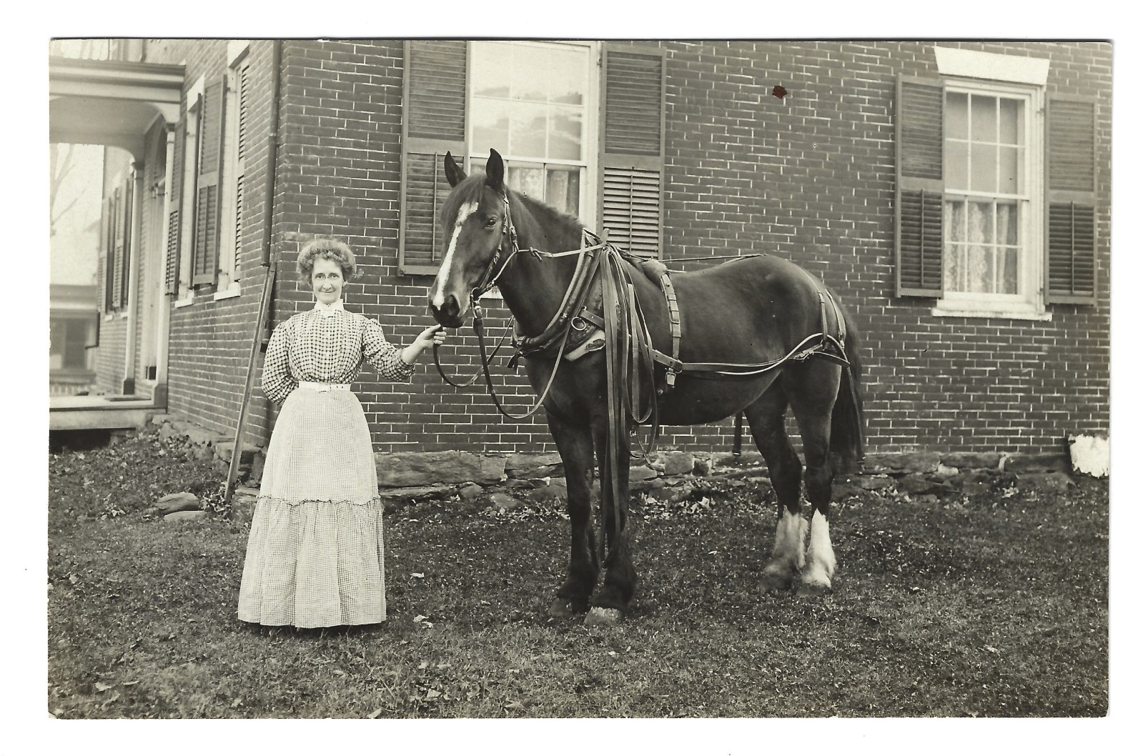 Williamsville Vermont c1910 RPPC VT Woman & Work Horse Porter C Thayer  Postcard