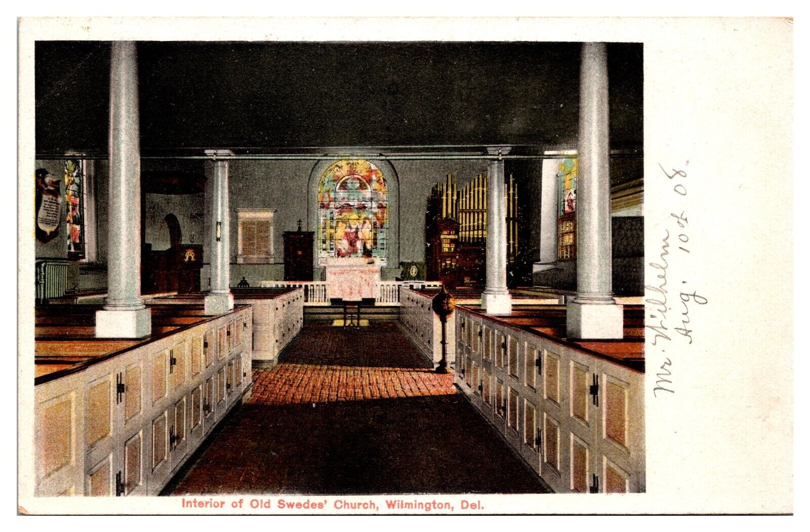 1908 Interior of Old Swedes\' Church, Wilmington, DE Postcard