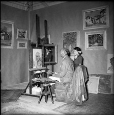 Painter Angelo Giorgetti and model ca 1950 Switzerland Historic Old Photo picture