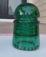 SHARP DRIP POINTS CD 102 BROOKFIELD GREEN AQUA GLASS INSULATOR WITH AMBER picture