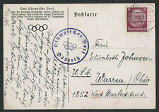 1936 Germany Olympics OLYMPISCHES DORF Official Postcard Mailed May 14th to USA picture