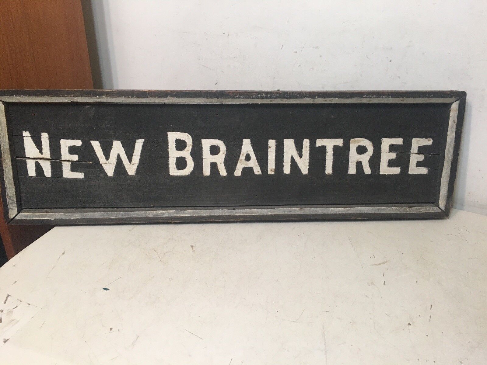 Vintage New Braintree Massachusetts Hand Painted Sign New Brain Tree