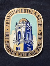 1930’s Arlington Hotel & Baths Luggage Label - Hot Springs National Park AR picture