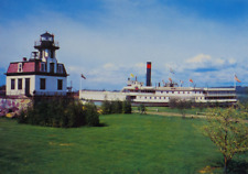 Postcard Shelburne Vermont VT Colchester Reef Lighthouse & SS Ticonderoga Ship picture