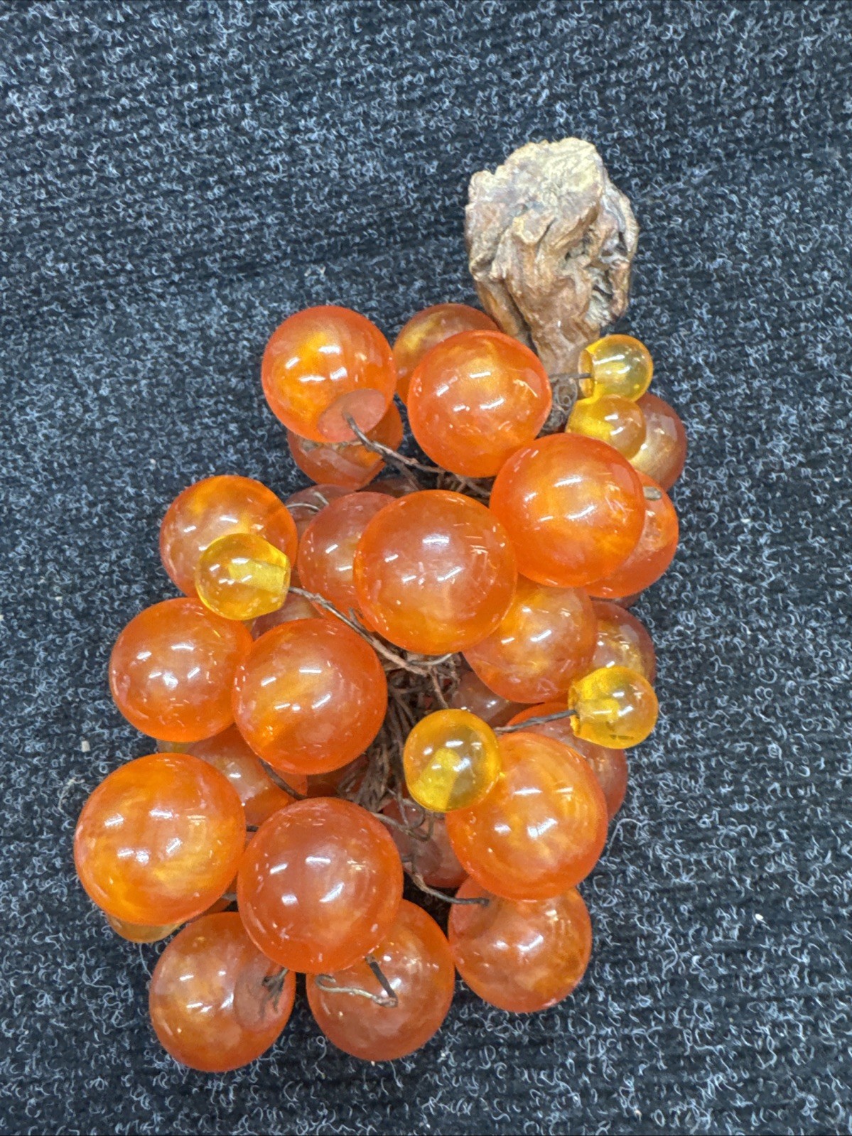 Lucite Acrylic Grapes Cluster Amber Orange Vintage MCM 40+