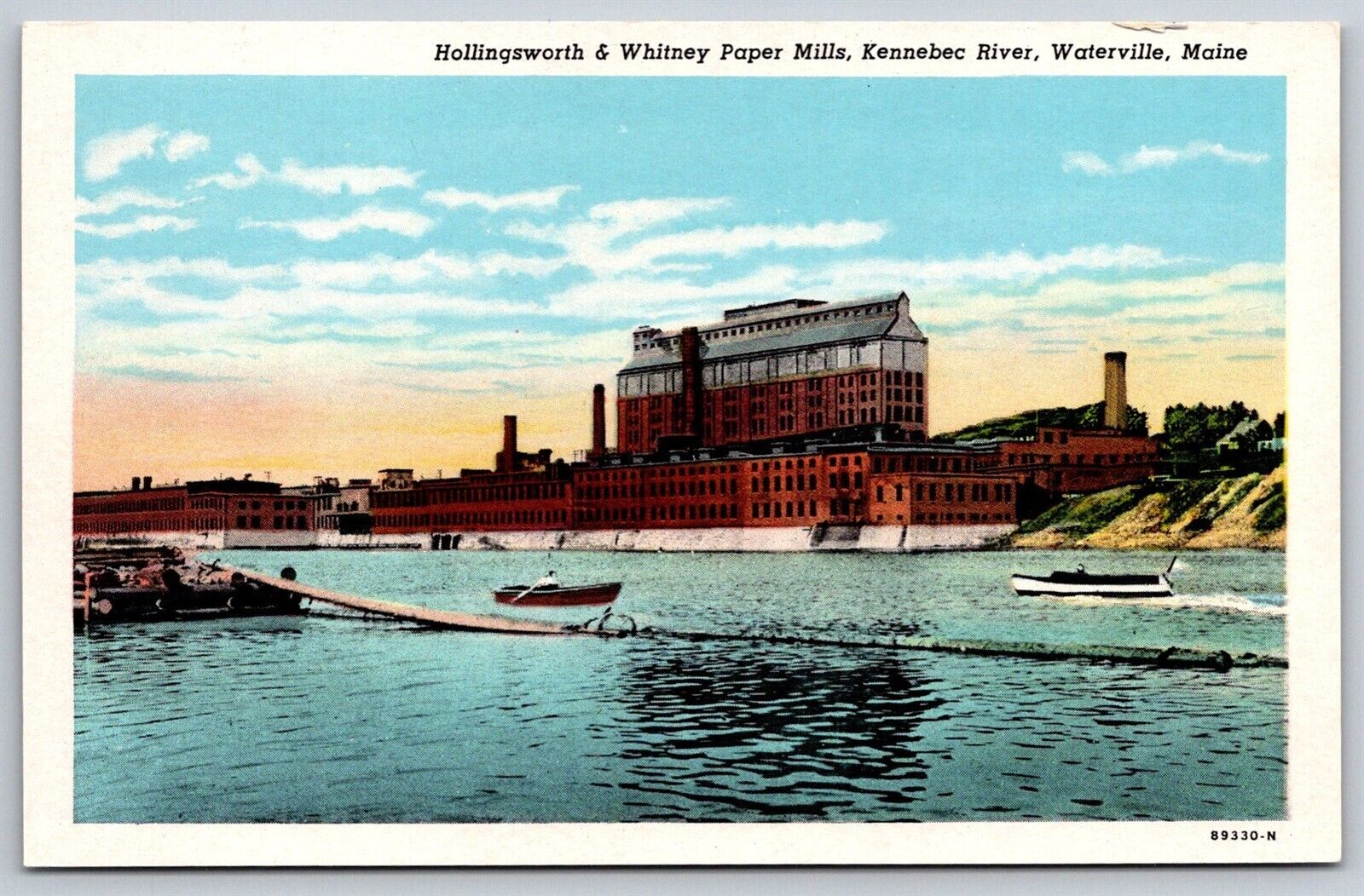 Waterville Maine WB Postcard Hollingsworth & Whitney Paper Mills Kennebec River