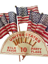 SMALL Vintage UNITED STATES SILK PARTY FLAGS Favors PATRIOTIC ORNAMENT~ Japan picture