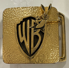 Warner Bros. Looney Tunes Bugs Bunny WB Logo Gold Tone Metal Belt Buckle picture