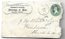 Vintage Old 1876 Document Envelope Attorney From Lexington & Fairfield Virginia  picture