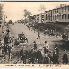 c1910s Camp Devens, MA Barracks Depot Brigade Ford Car Soldiers Postcard A119 picture