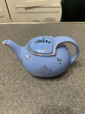 Vintage Hall Pottery Cadet Blue Gold Teapot #0749 Hooked Lid MINTY picture