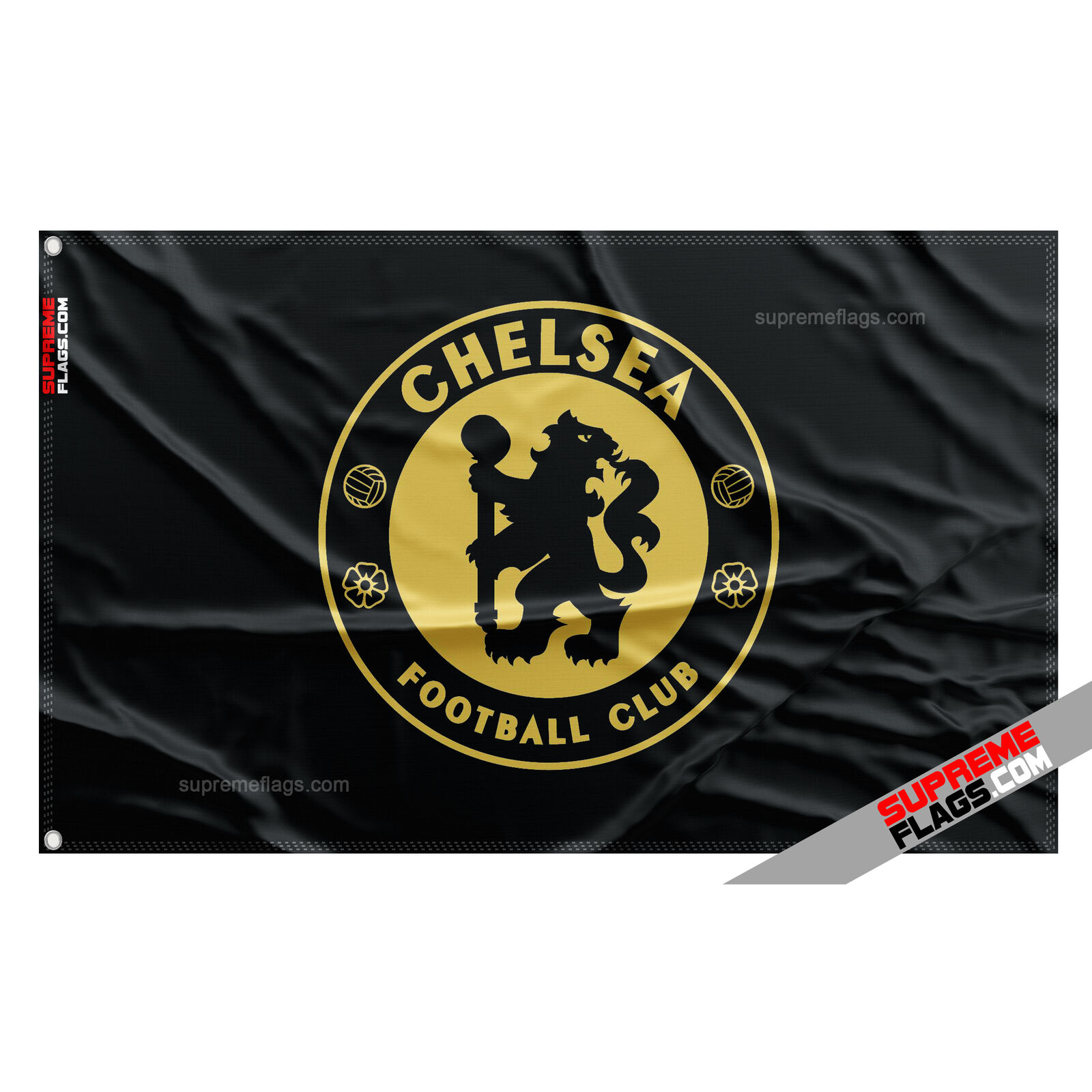 Chelsea Flag (3x5 ft) England Premier Football Soccer Black Gold Premium