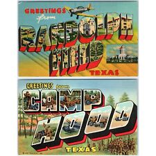 x2 LOT c1940s Greetings Randolph Field / Camp Hood Texas Linen Army Base TX A146 picture