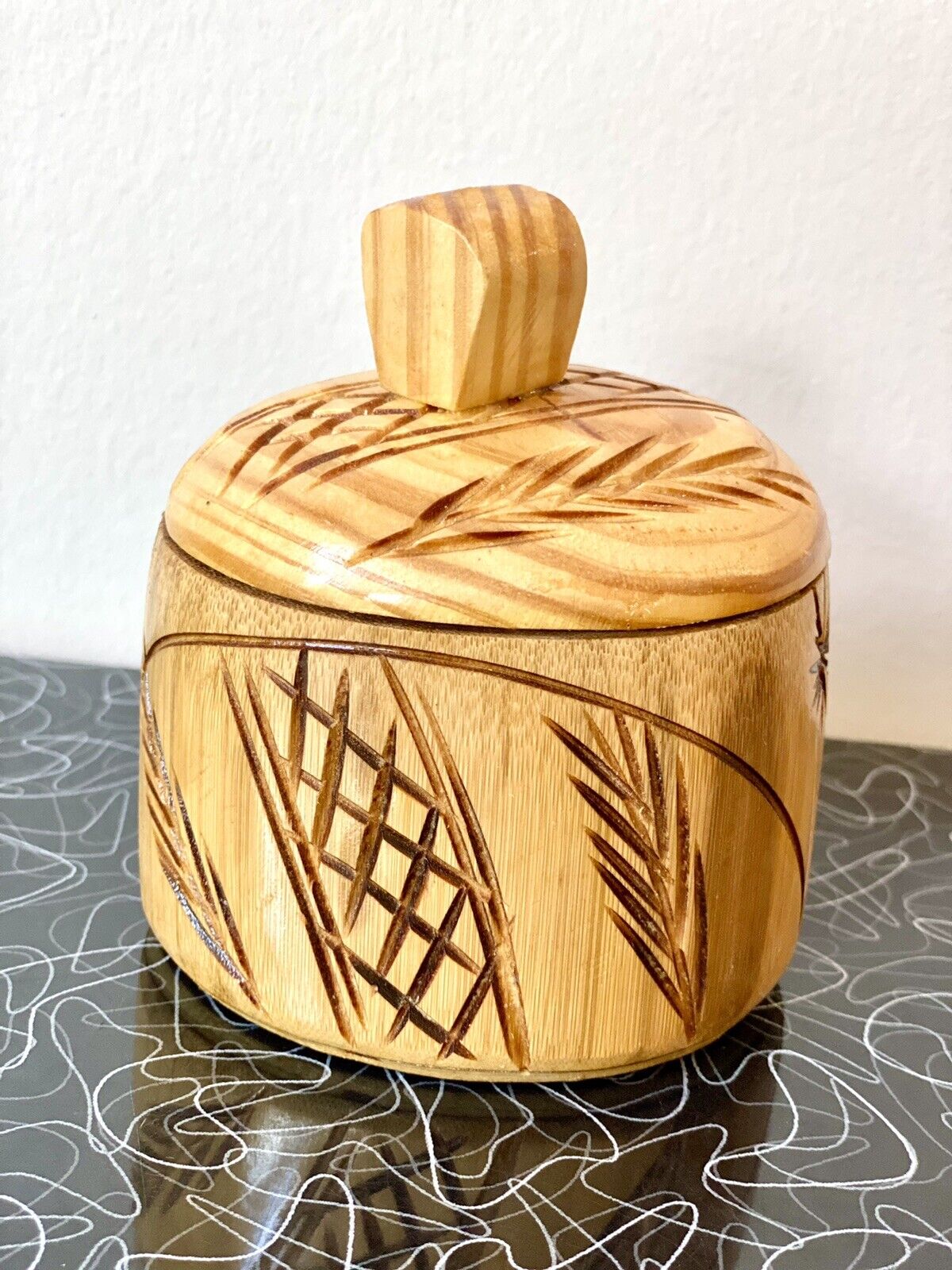 BOHO Hand Carved Wooden Vintage Trinket Stash Box From Jamaica