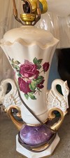 1940s Worral Swan Hand-painted Porcelain Table Lamps With Roses and Gold Gilding picture