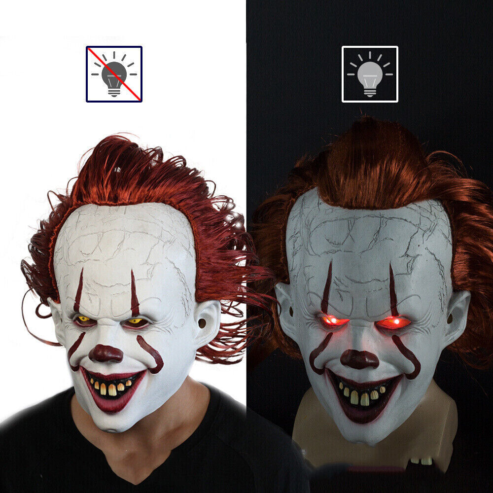 Pennywise Clown Mask Stephen King\'s It Chapter Two Mask W LED Eyes Halloween US