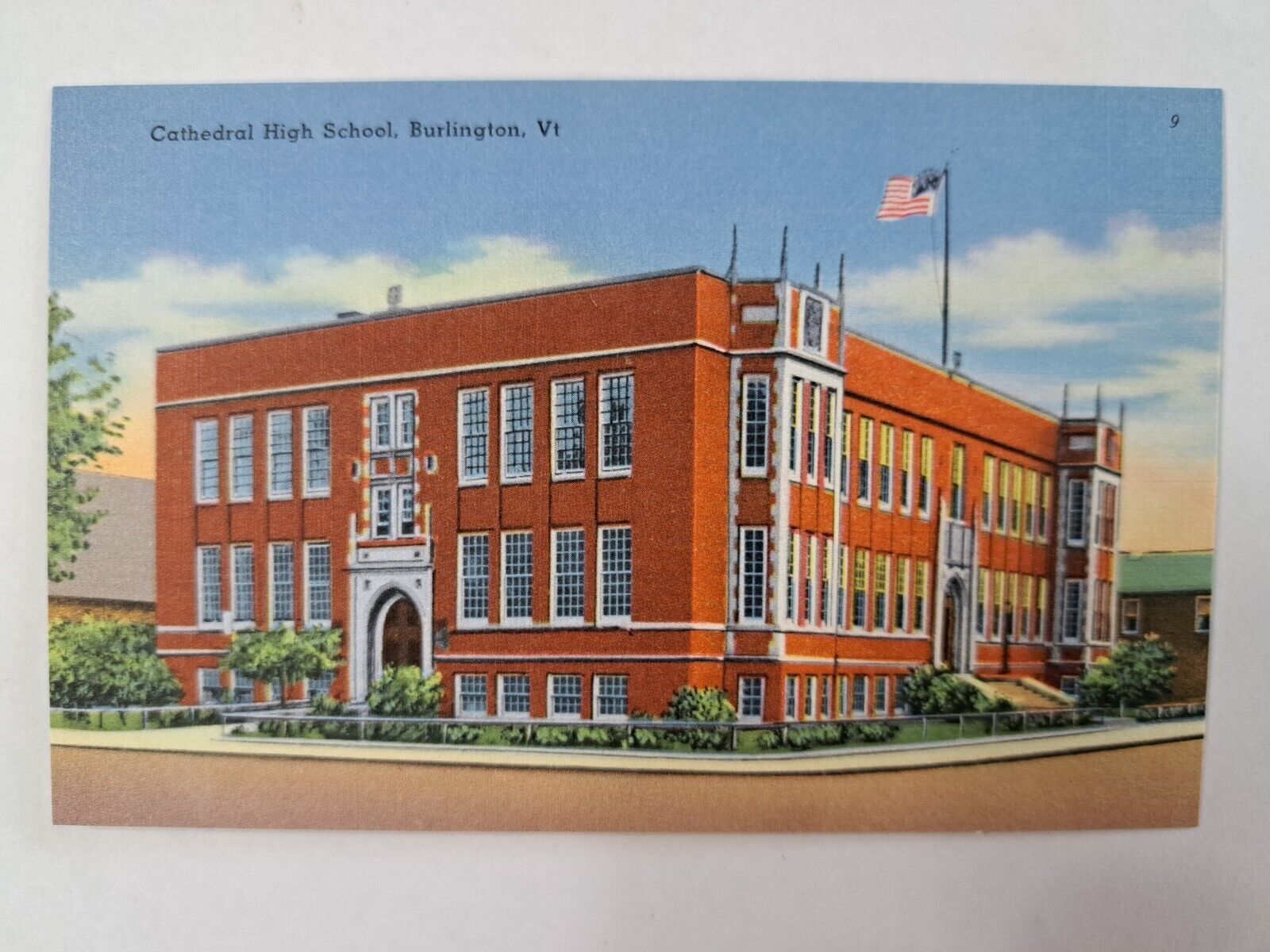 Postcard Cathedral High School Burlington Vermont Linen 