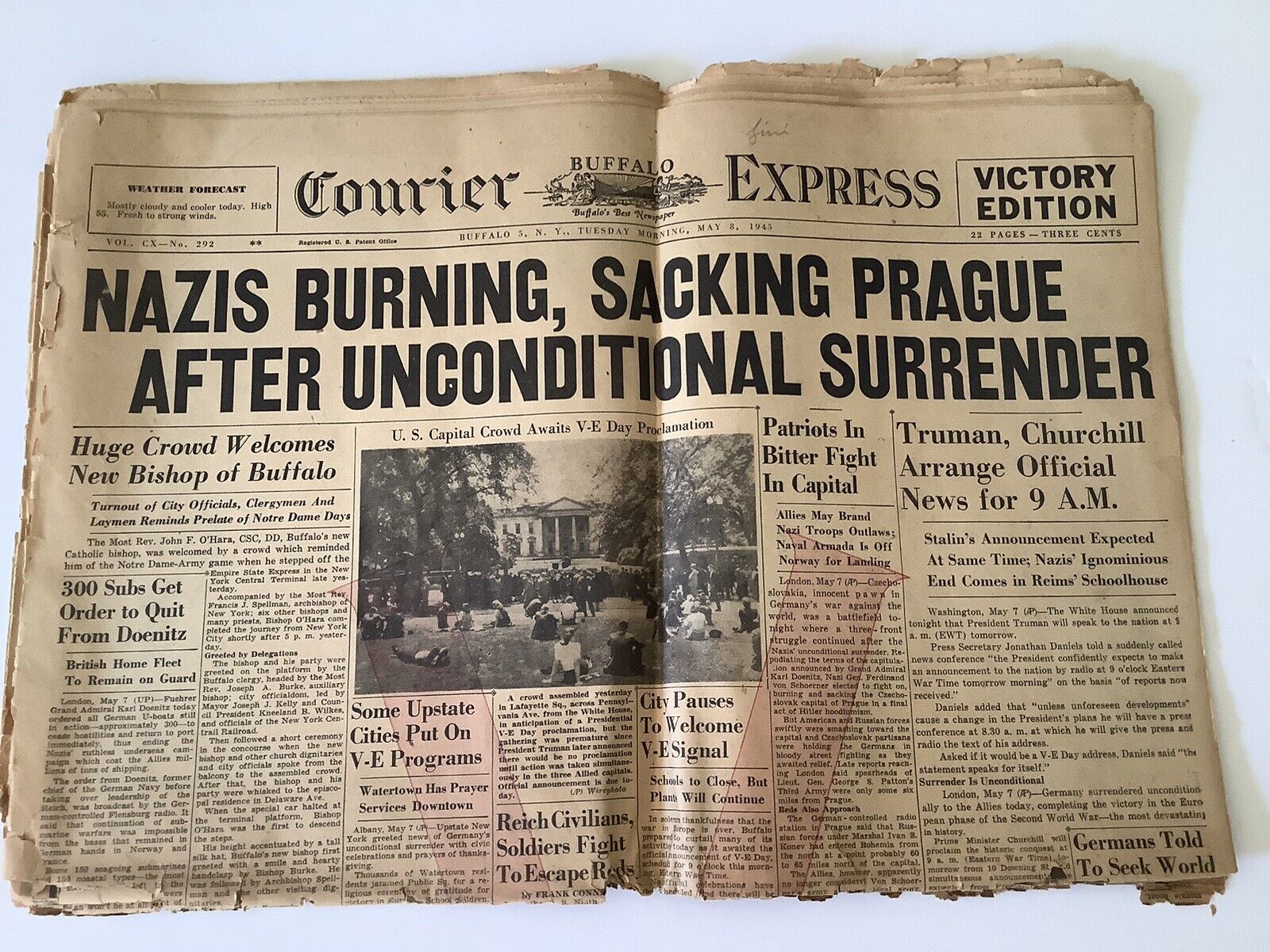 ORIGINAL Buffalo Courier Express~ Victory Edition  8 MAY 1945~ 22 Pages