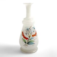 Antique Bristol Opaque Glass 7” Vase with Hand Painted Floral Design - Beautiful picture