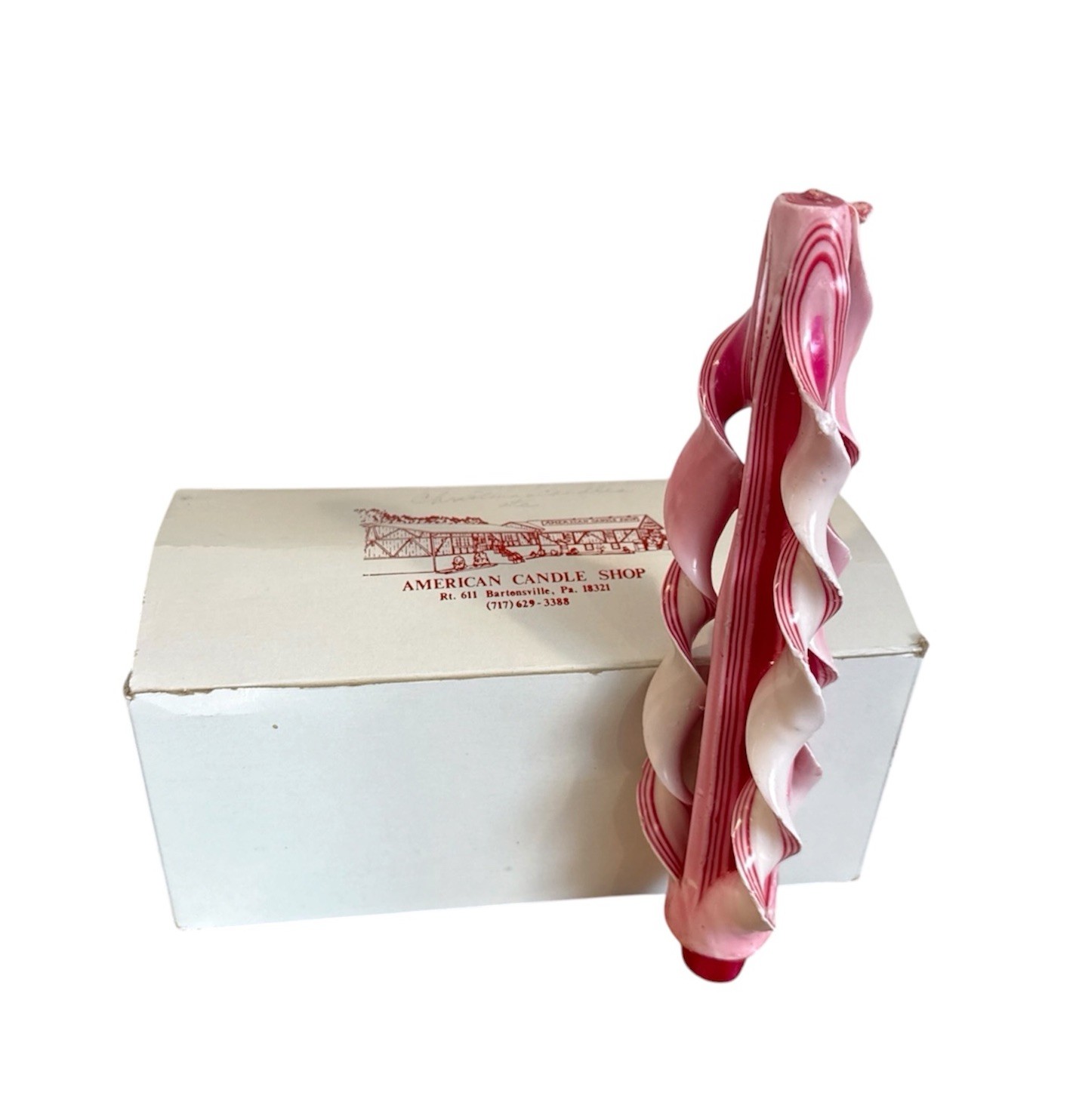 Vintage American Candle Ribbon HAND CARVED CANDY CANE Stripe Bartonsville, PA Vintage American Candle Ribbon HAND CARVED CANDY CANE Stripe Bartonsville, PA