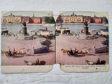 Whiting's Sculptoscope Stereoview Card GUSTAV III STATUE & GRAND HOTEL STOCKHOLM picture