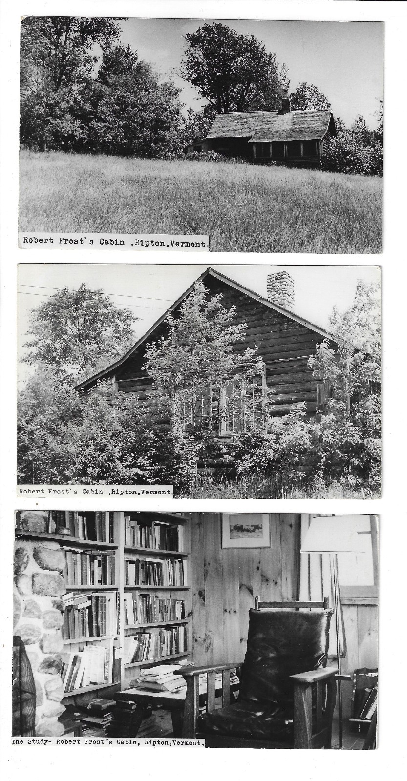3 Views of Poet Robert Frost's Home Ripton Vermont RPPC Postcards 5036 3 Views of Poet Robert Frost's Home Ripton Vermont RPPC Postcards 5036