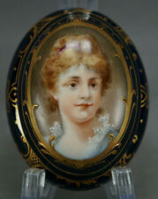 Royal Vienna Style Hand Painted Blonde Lady Portrait Cobalt & Gold Trinket Box picture