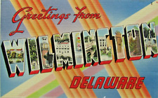 Greetings from Wilmington, Delaware Large Letter Linen PC c1940s - D10 picture