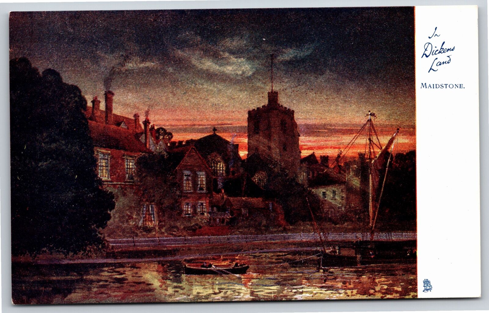 TUCK~Skyline & River Scene Dickens Land Maidstone~Vintage Postcard
