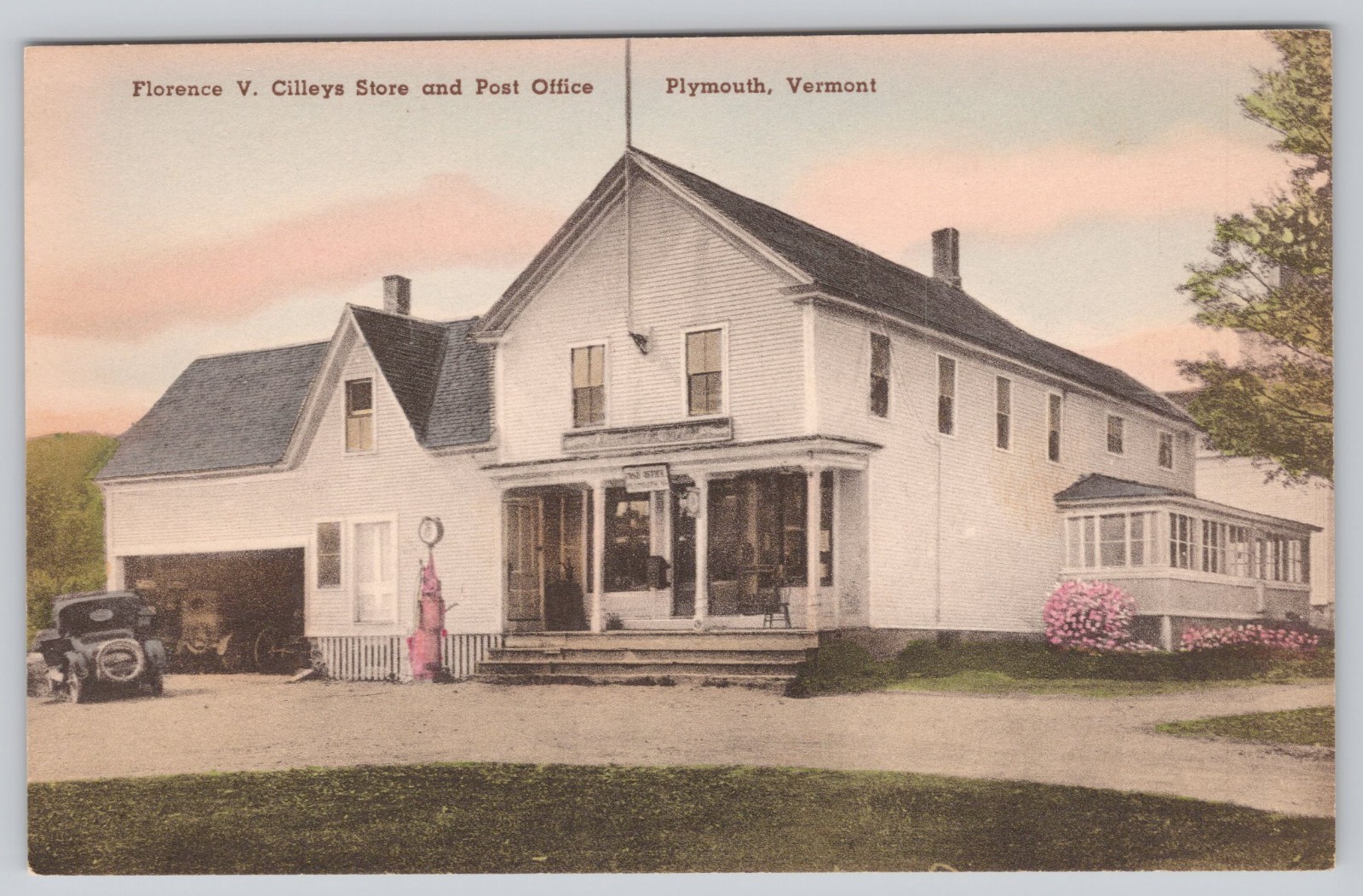 Plymouth Vermont Florence V Cilley's Store And Post Office Hand Colored Postcard Plymouth Vermont Florence V Cilley's Store And Post Office Hand Colored Postcard