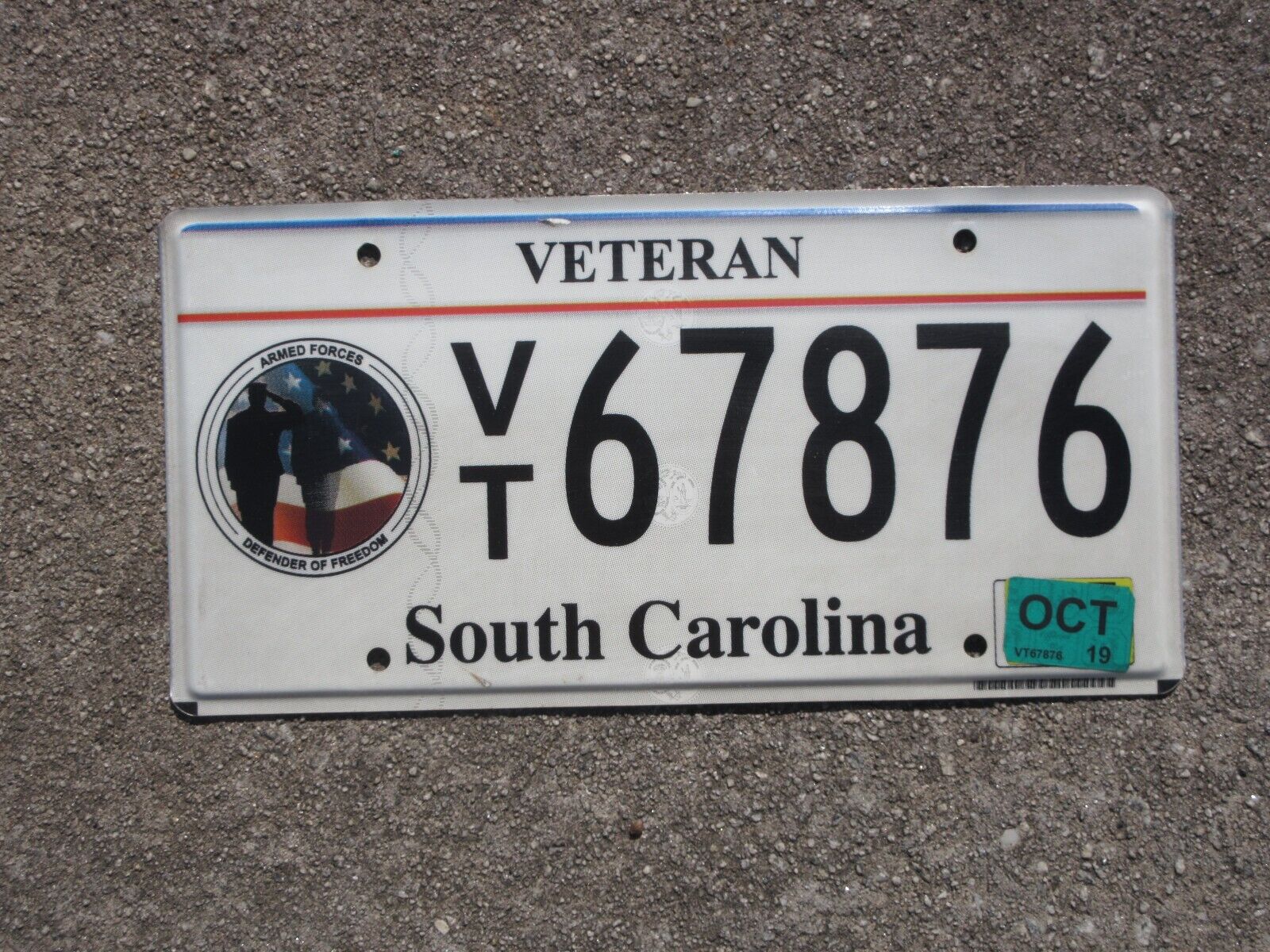 South Carolina Veteran License Plate Military Air Force Marines Navy SC VT7876