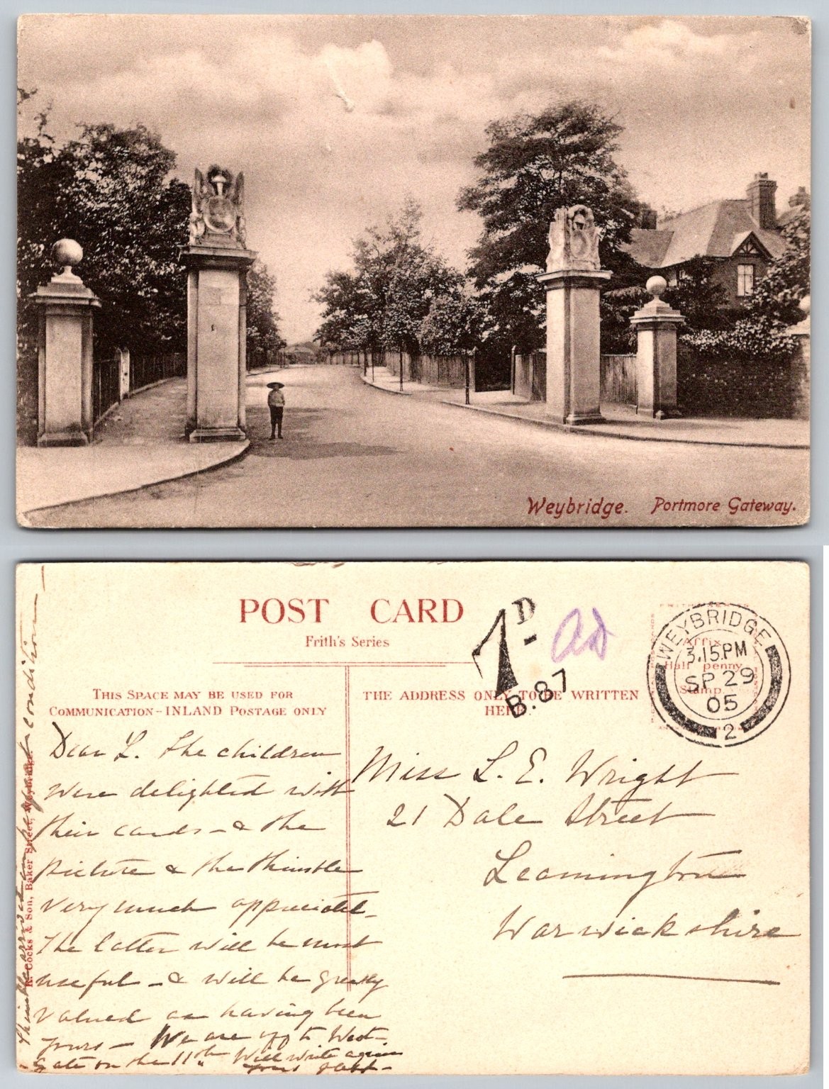 Weybridge Portmore Gateway England Frith's Series RPPC Postcard 1905