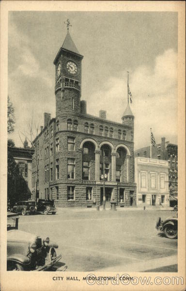 Middletown,CT Street View of City Hall Middlesex County Connecticut Postcard