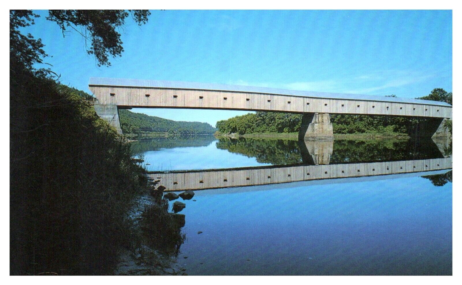 Windsor Cornish Bridge Spanning Connecticut River Vermont N H Chrome Postcard