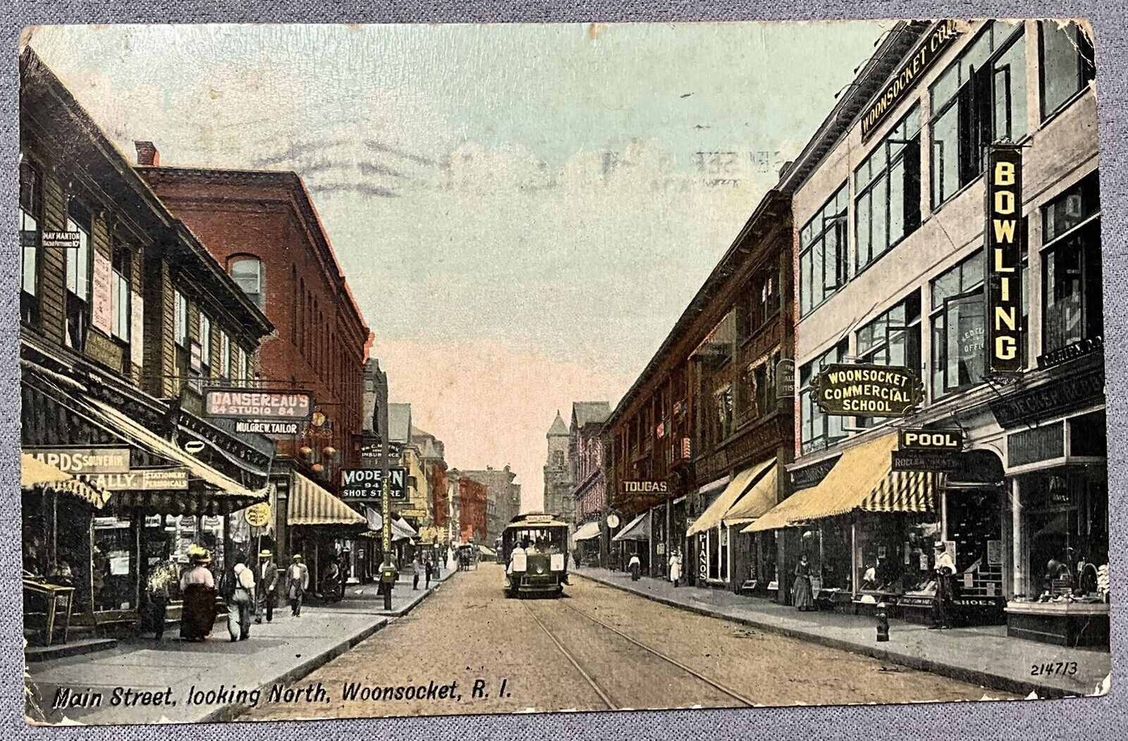 1911 Postcard Main Street Looking North, Woonsocket, R.I.