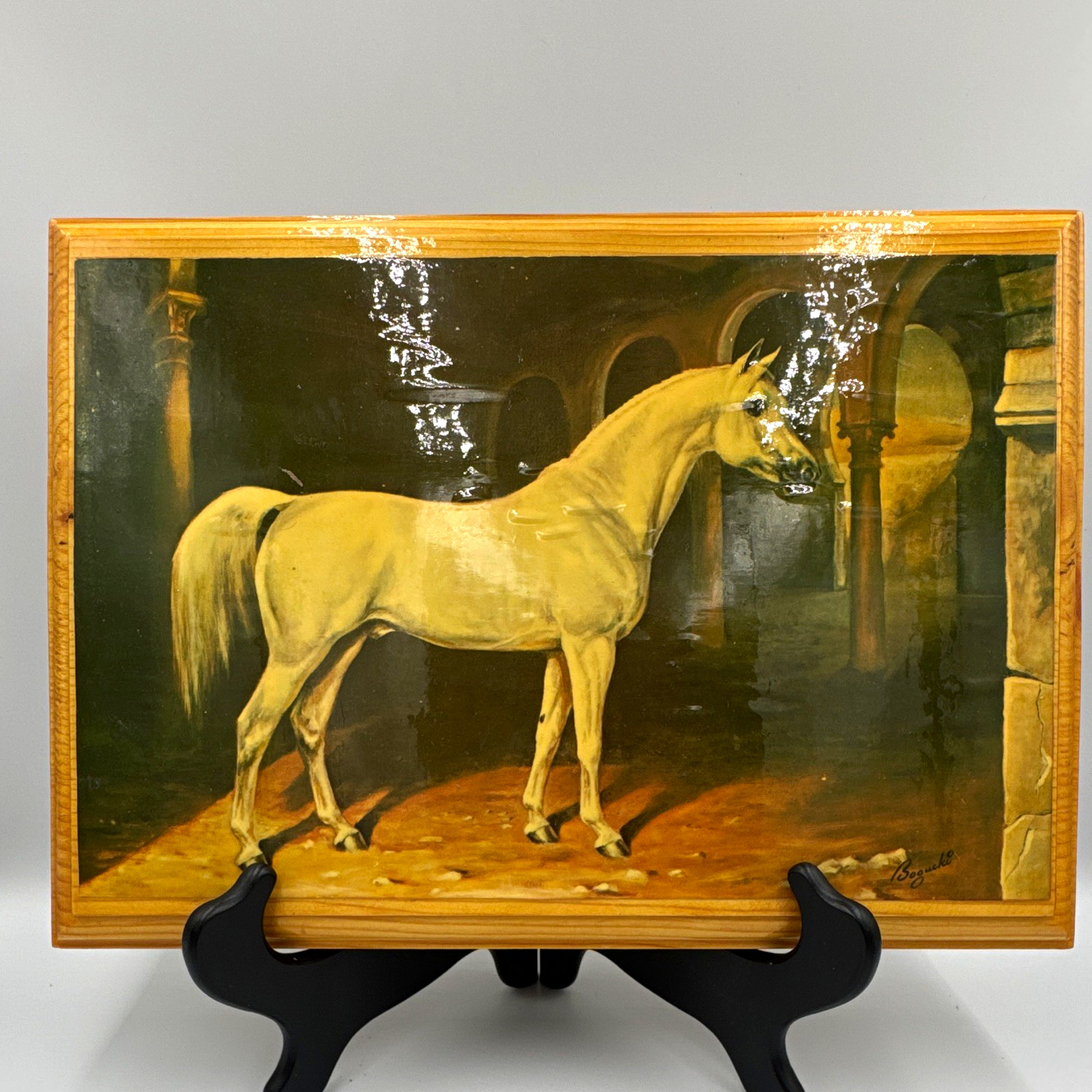 Vintage Edwin Bogucki Arabian Horse Decoupage Wooden Wall Art Plaque Vintage Edwin Bogucki Arabian Horse Decoupage Wooden Wall Art Plaque