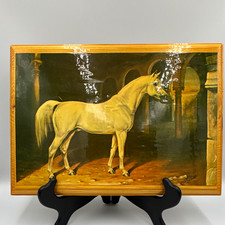 Vintage Edwin Bogucki Arabian Horse Decoupage Wooden Wall Art Plaque picture