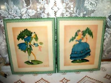 1930s AVERILL ROMANTIC COUPLE LITHOGRAPH PRINTS SOUTHERN BELLE DARK GREEN FRAME picture