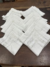 8 White Cotton Napkins Drawn Work Lace Openwork Square 15” Handmade picture